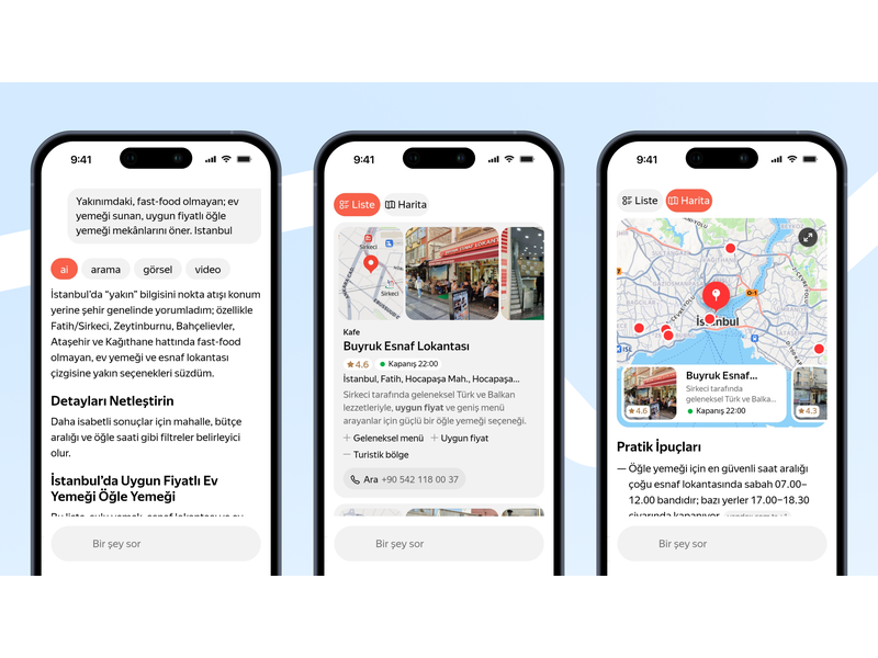 Yandex Maps ve Navi ile Yandex AI entegrasyonu, Türkiye’de ilk defa haritalara yapay zekâ sohbet özelliğini getiriyor